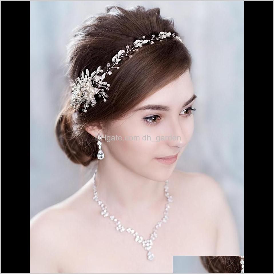 silver color crystal pearl bridal headband tiara wedding hair vine headpiece decorative women wedding hair jewelry accessories