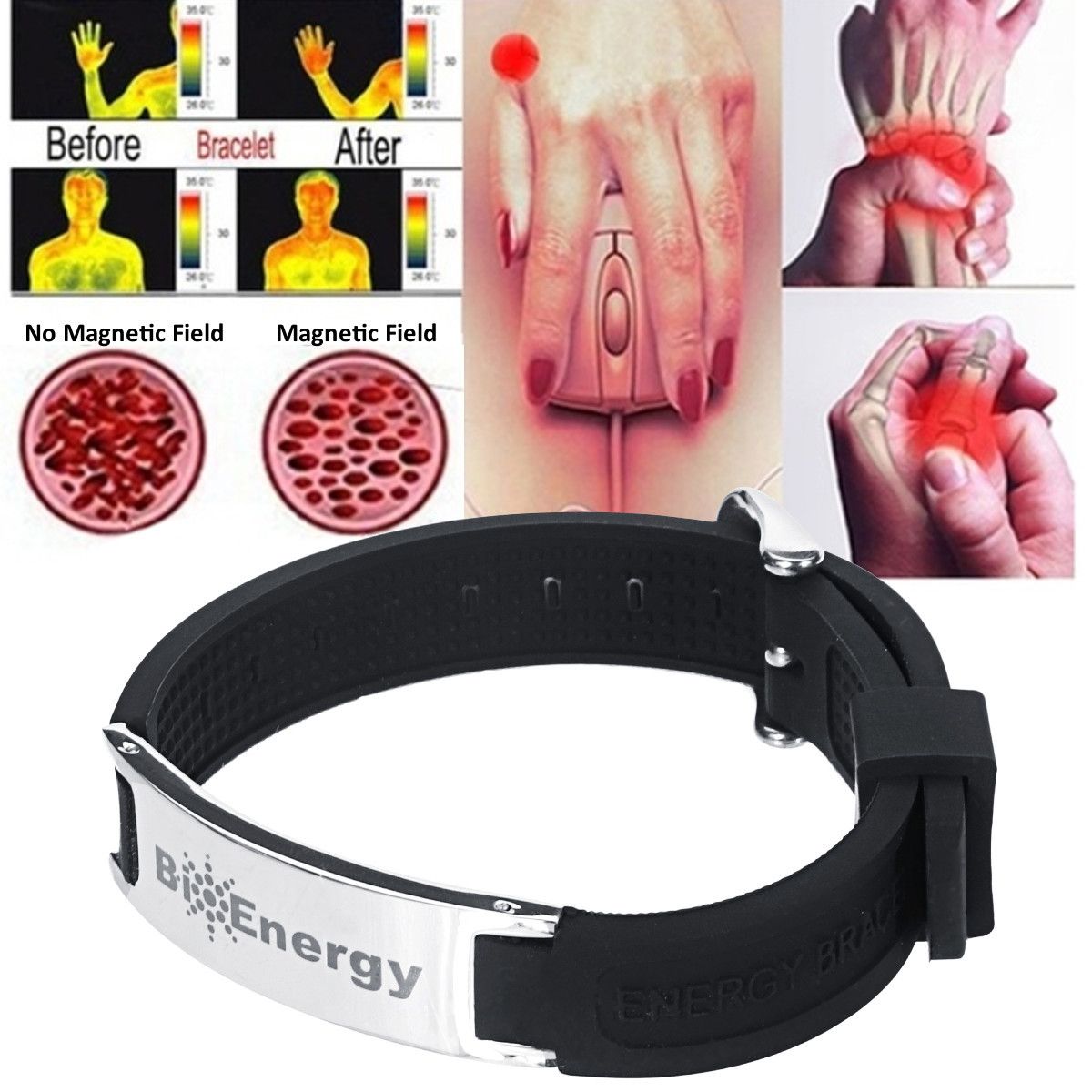 7 sur 1 Titane Energy Magnetic Armband Puissance Bio Douleur Soulagement Aimant Bracelet Santé Mode