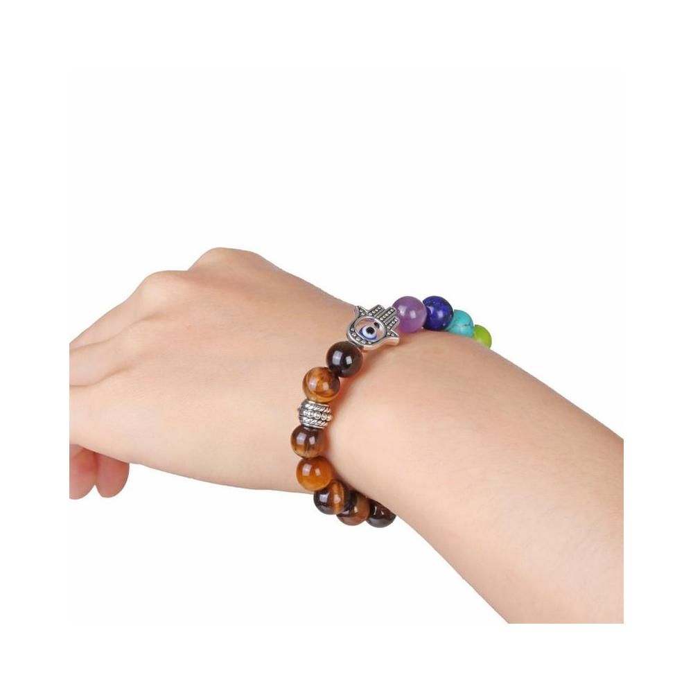 Lava Stone Beads Bracelets Fatima Palm Eye Energy Stone Turquoise Beaded Bracelets Multicolour Natural Stone Jewelry