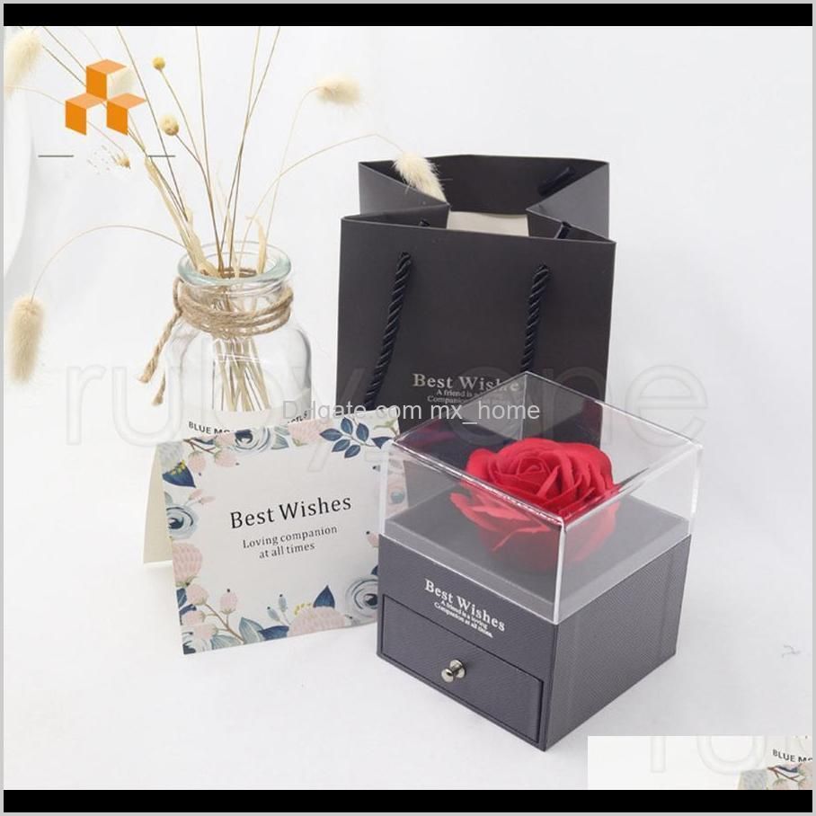 artificial rose flower jewelry box romantic valentine`s day mother`s day festival creative gift rose soap flower jewelry box gift wrap