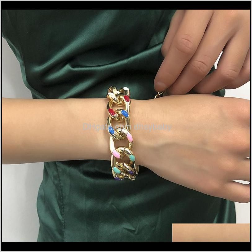 punk big thick multicolour chain bracelets bangles for women gold color cuban chunky charm jewelry link,