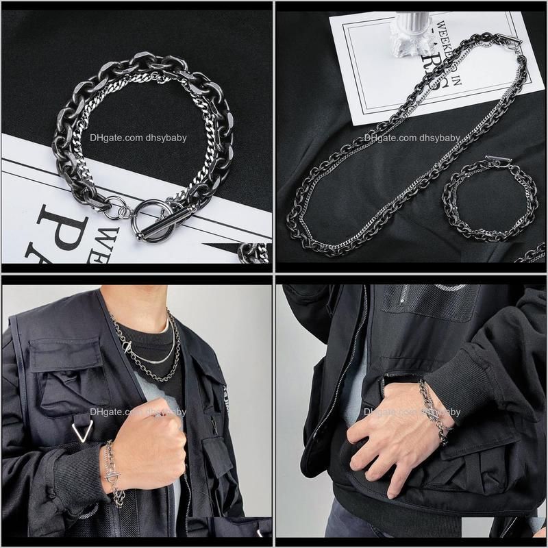 men chain bracelet stainless steel curb cuban link bangle for male women hiphop trendy wrist double layer jewelry gift link,