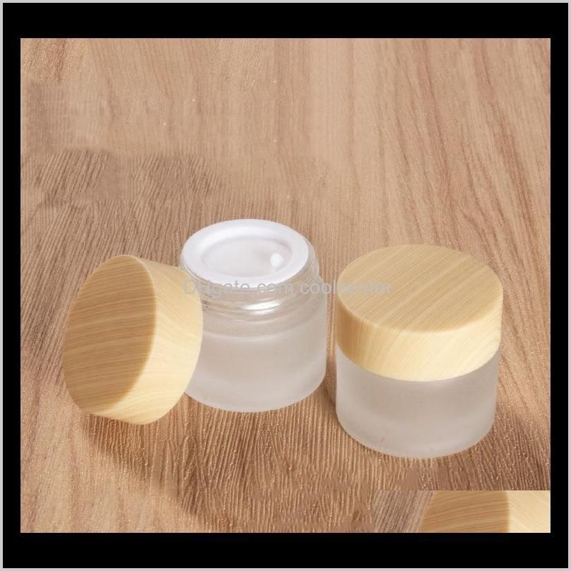 frosted glass jar cream bottles round cosmetic jars hand face cream bottle 5g-10g-15g-30g-50g jars with wood grain cover pp inner