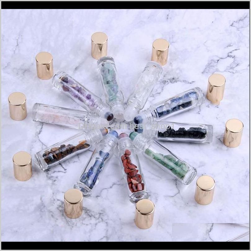 natural semiprecious stones essential oil gemstone roller ball bottles clear glass healing crystal chips 10ml ewf2640