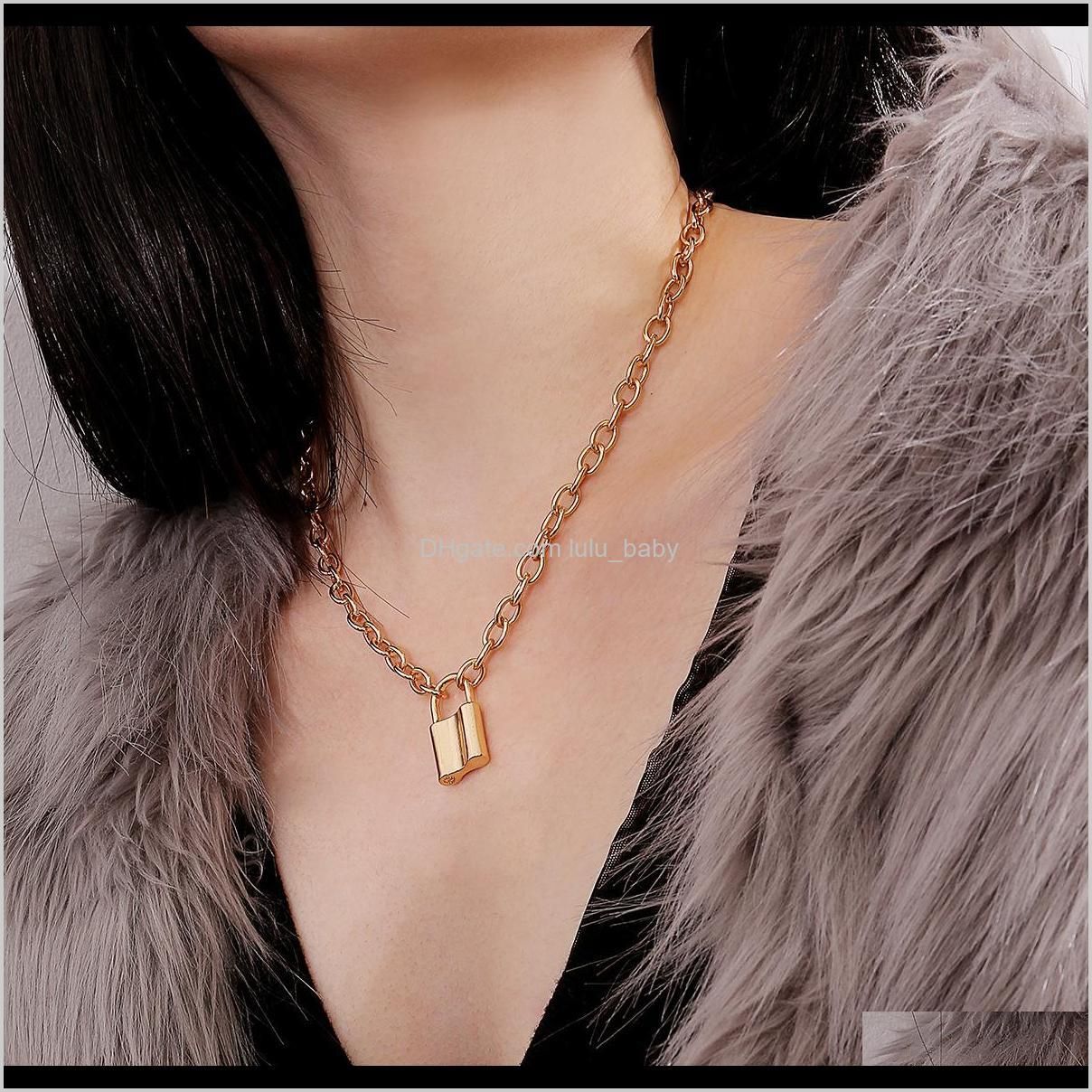 rongho new women vintage metal lock pendant necklace gold choker necklace hiphop femme pendant chain necklace jewelry