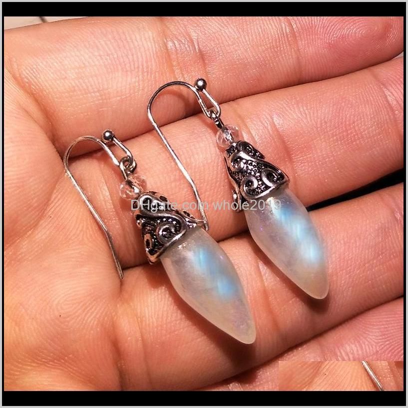 vintage geometric colorful crystal gemstone earrings metal moonstone pendant earrings - #1