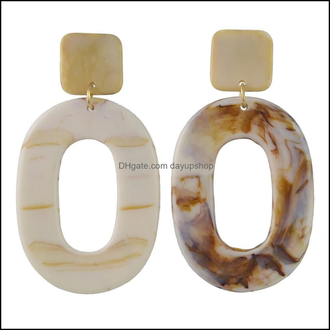 2 Colors Style Women Fahion Oval Shape Amber Pattern Circular Acrylic Long Drop Dangle Earrings Jewelry