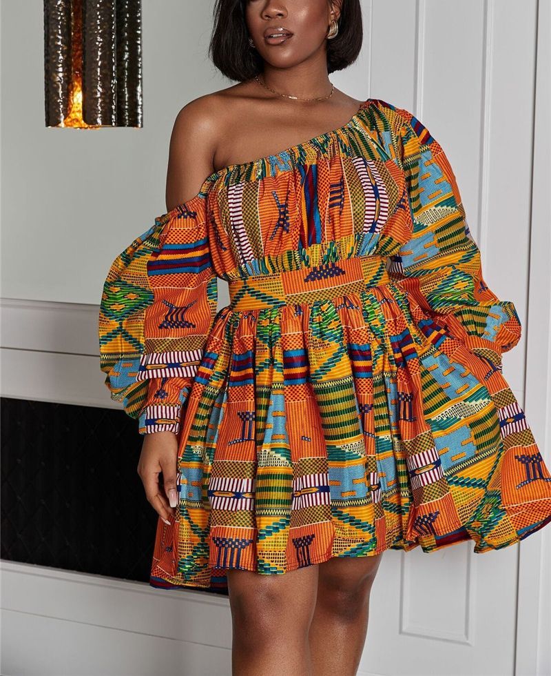 Robes africaines Femmes Sexy épaule au large de la mini-robe dashiki tribal imprimé africain robe femmes vêtements africains robe africaine femme 220706