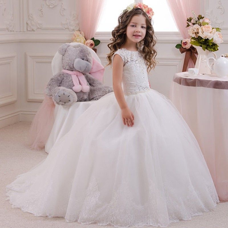 2016 Lace Flower Girls Dresses For Weddings White Cap Sleeves Short ...