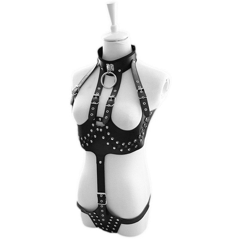 White On Black Bondage - Sexy PU Leather SM Bondage Apparel Open Crotch Exposed Breasts Jumpsuits  Fetish Body Harness Wear Sex Slave Game Suit Porn Items