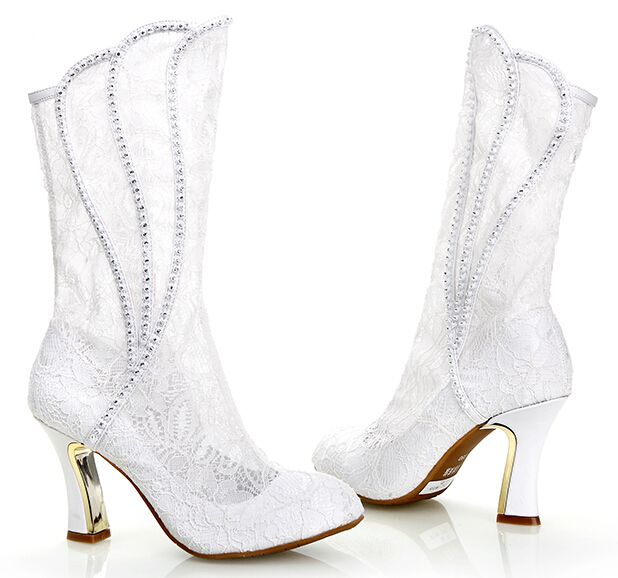 New Arrivel Lace Women Wedding Boots White Lace High Heeled Boots ...