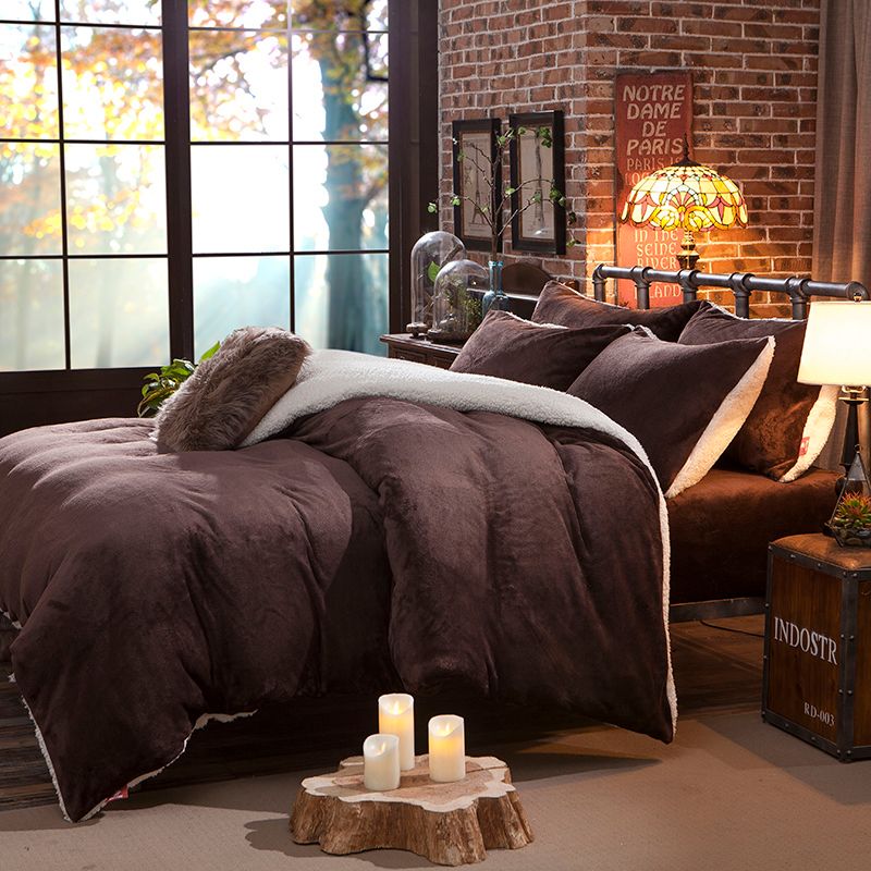 Warm Winter Bedclothes Brown Coffee Thick Fleece Queen King Size Warm Winter Bedclothes Brown Coffee Thick Fleece Queen King Size Bedding Sets Bed Sheet Set Duvet Cover Pillowcases Cotton Covers