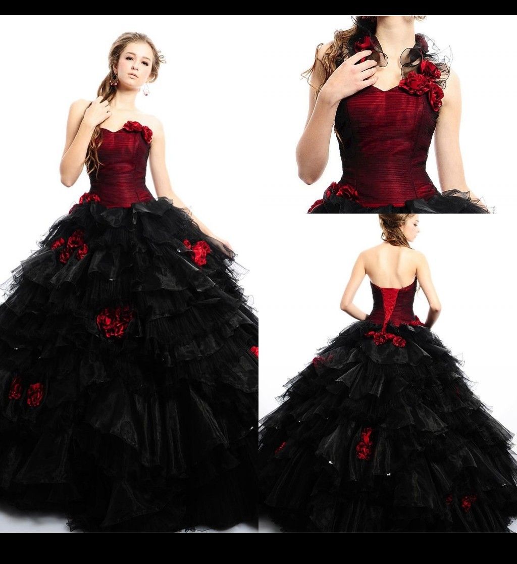 maroon and black wedding dress