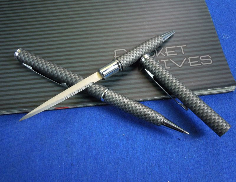 Carbon Fiber Camo Tactical Hidden Knife Pen Serrate 2.25in Stainess