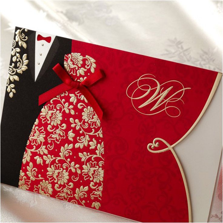 convites para casamento simples red black gold printing casal