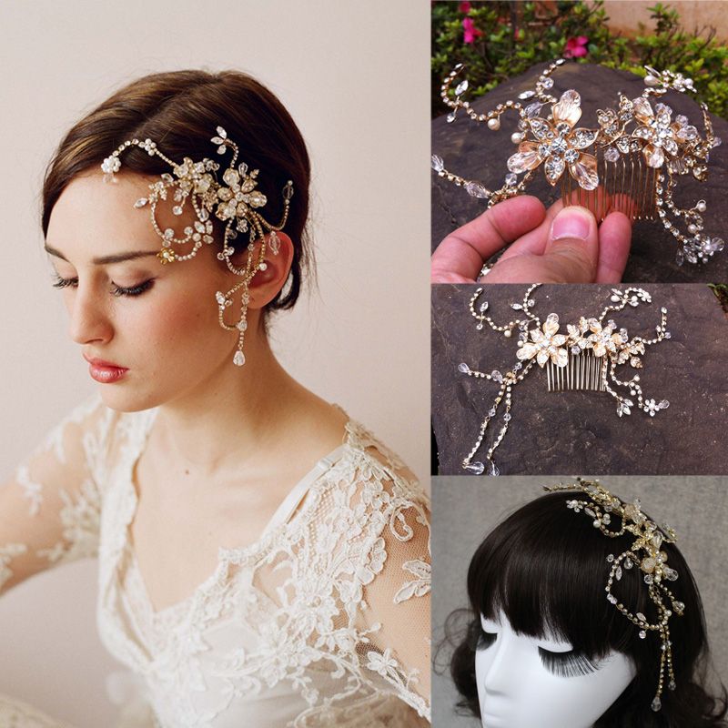 Cheap 2015 Gold Crystal Hair Accessories Flower Crystal Tiaras