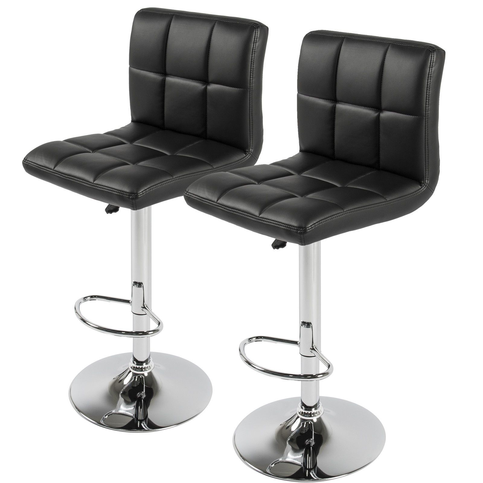 Of 2 PU Leather Adjustable Bar Stools Counter Swivel Barstool Pub Black