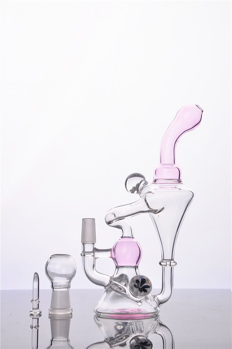 2021 Pink Recycler Dab Rigs Girly Bongs Water Pipes With Inline Perc 7.5 Inches And 14mm Joint