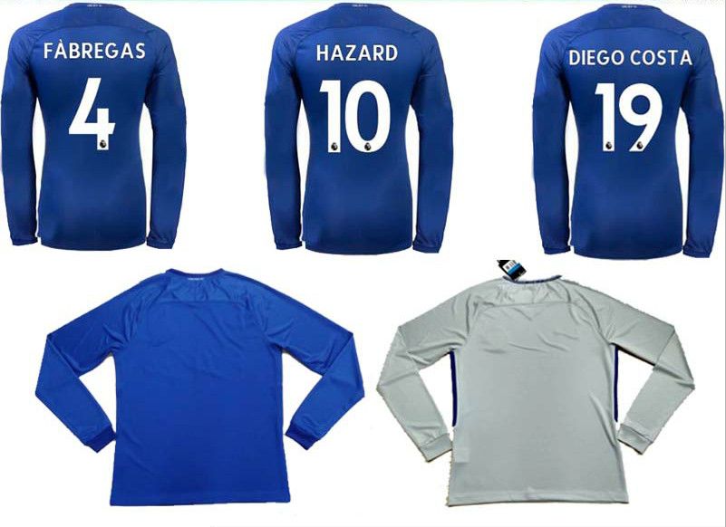 2019 17 18 Chelsea Home Away Long Sleeve Best Thai Soccer Jersey FABREGAS KANTE HAZARD PEDRO 