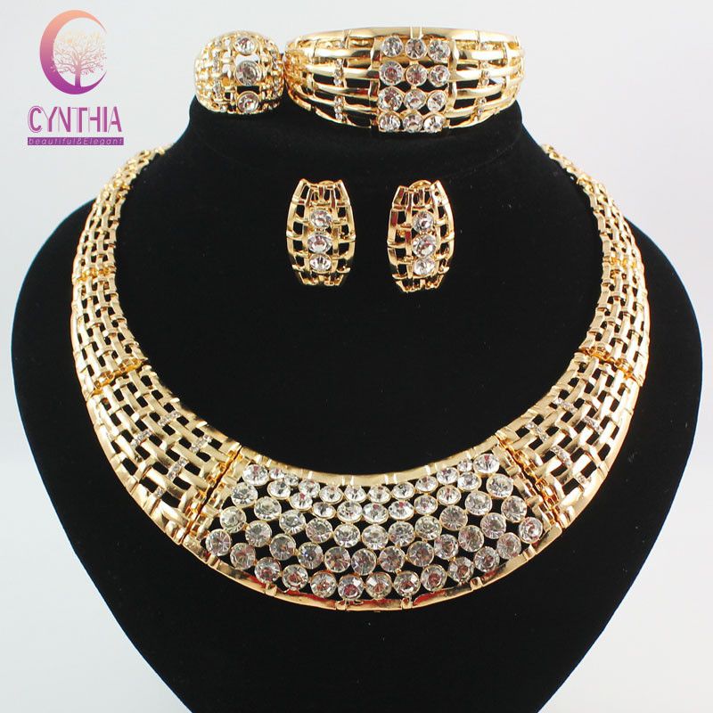 Fashion African Costume Jewelry Sets 18k Gold Plated Crystal Chunky