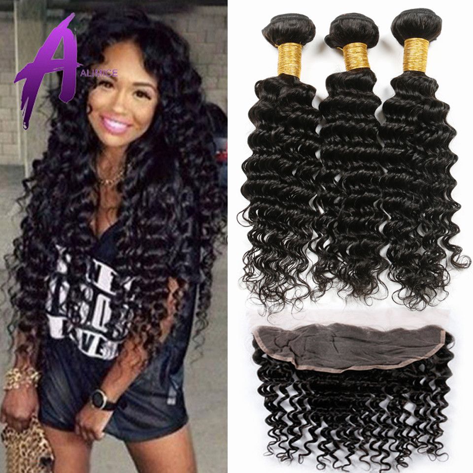134 Lace Frontal Closure With Bundles Peruvian Deep Wave With