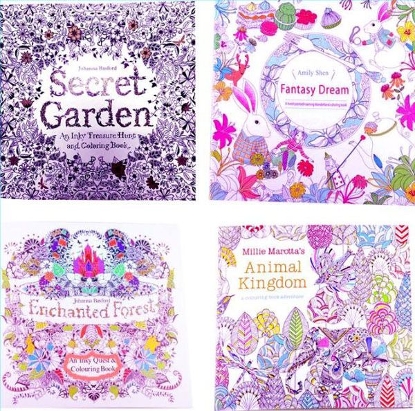 Adult Coloring Books 4 Designs Secret Garden Animal Kingdom Fantasy Dream And Enchanted Forest 24 Pages Kids Painting Colouring Color For