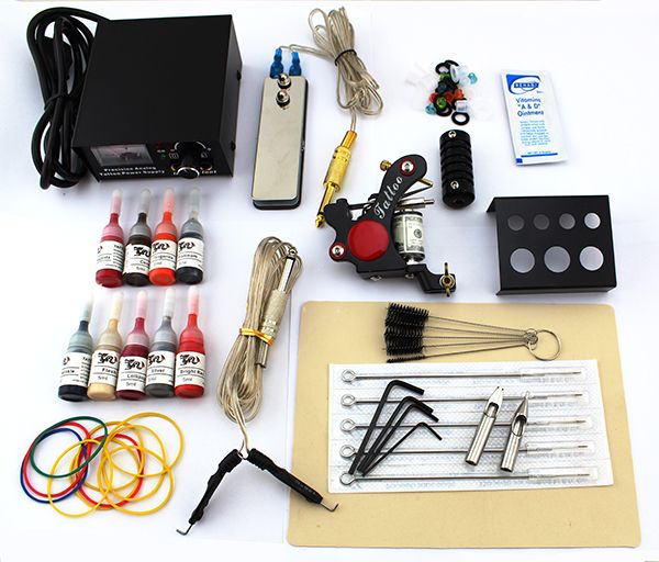 tattoo kits beginner guns complete gun power supply needles lastest machine pro pedal inks grip cheap tattoos 9color larger dhgate