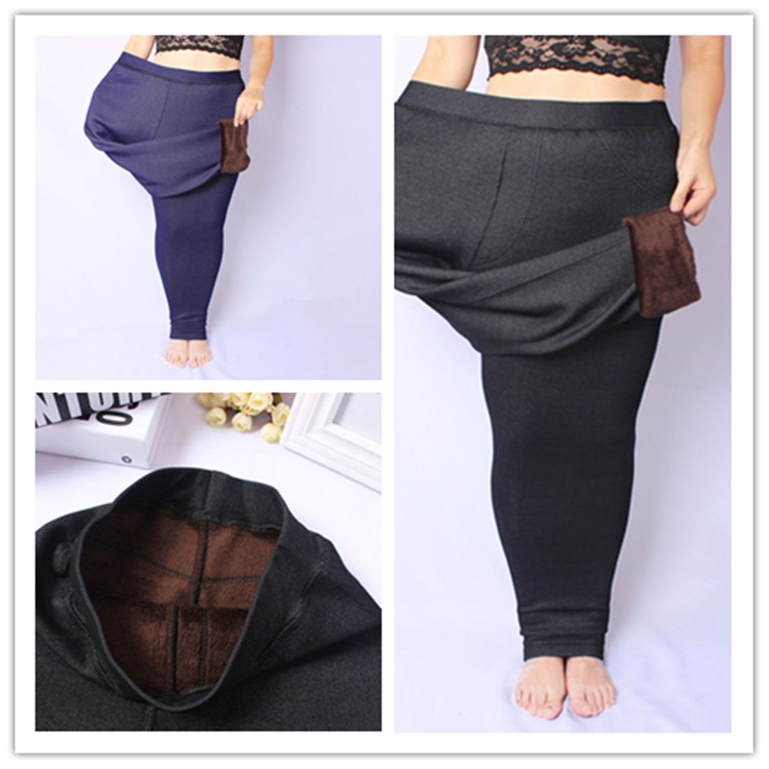 2019 high rise 3d jean print plus size skinny leggings