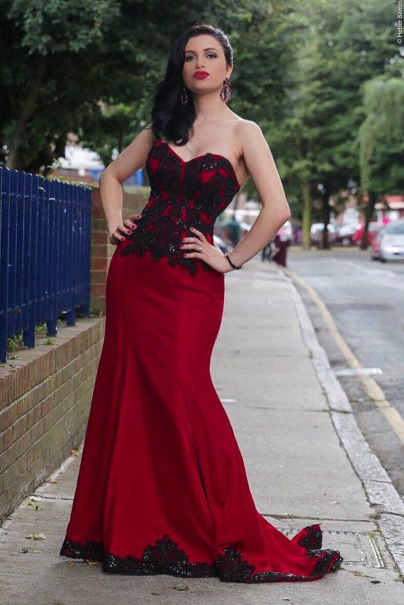 Black And Red Gothic Mermaid Wedding Dresses Sweetheart