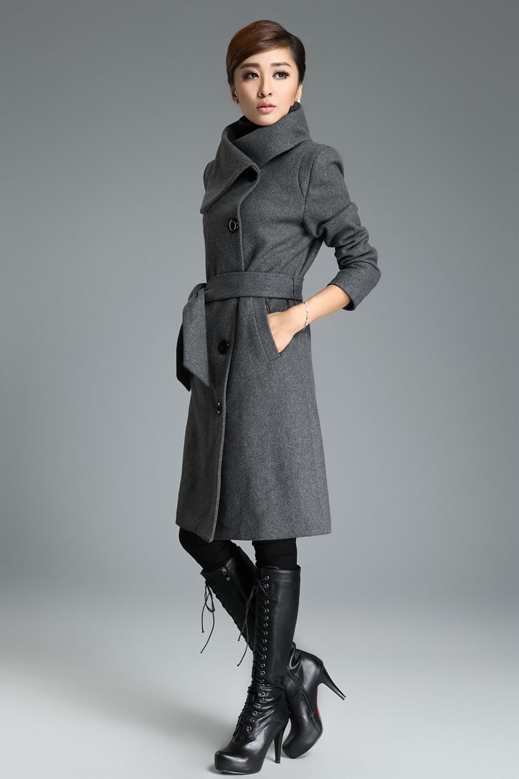 2017 2015 New Design Winter Coat Women Grey/Black Wool Coat Trench Warm ...