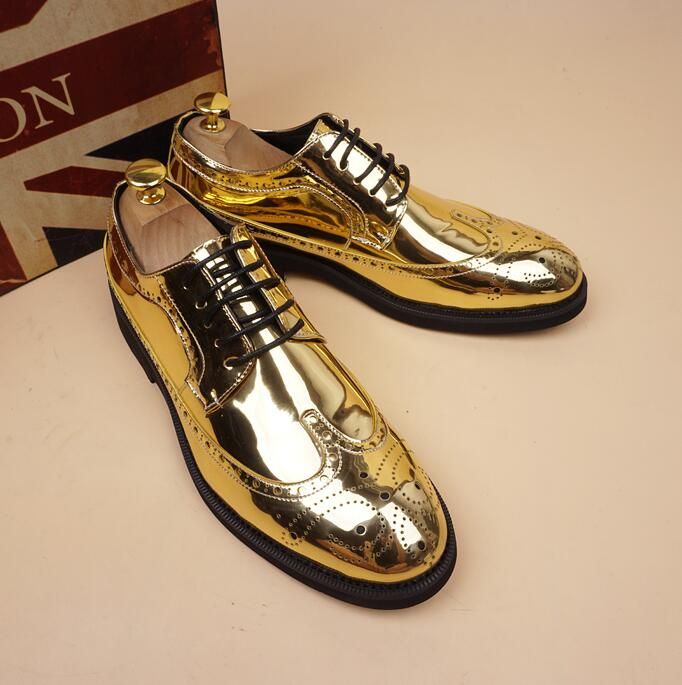 NEW Classic Mens Gold Leather Lace Up Dress Shoes Fashion Leisure