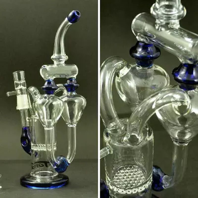 2019 TOPOO Double Chamber Percolator Water Pipe Functional Ash Catcher Recycler Glass