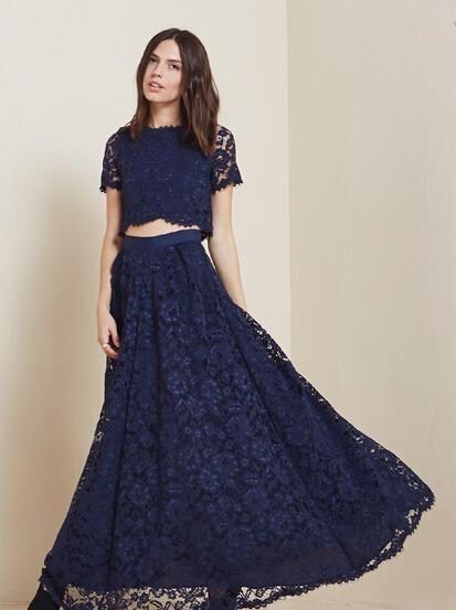Navy Blue Lace Prom Dress