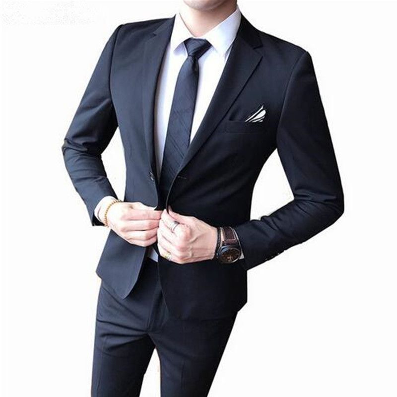 Casaco smoking jaqueta + calças homens azul escuro e preto ternos com calças nova moda clássico negócio slim fit partket terno homens