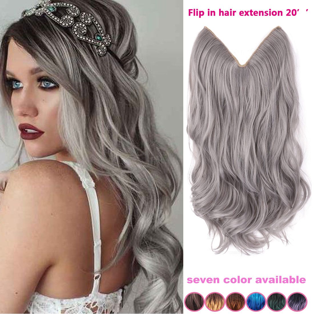 20 Inch Grey Silver Hair No Clip Hair Extension Brazilian Natural