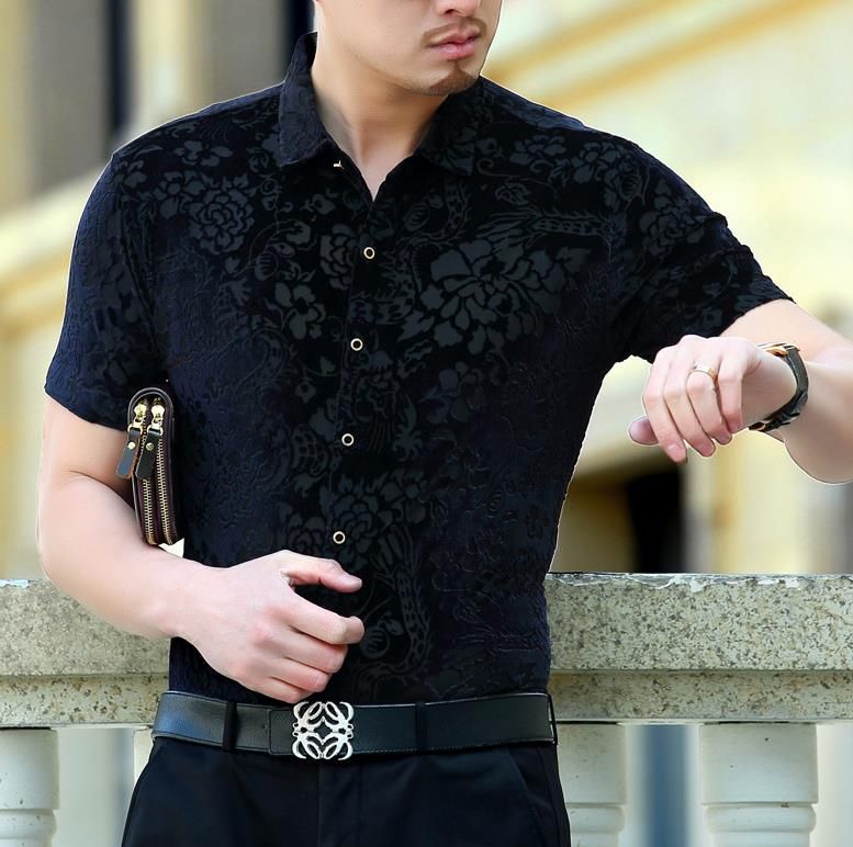 camisa de seda manga curta masculina