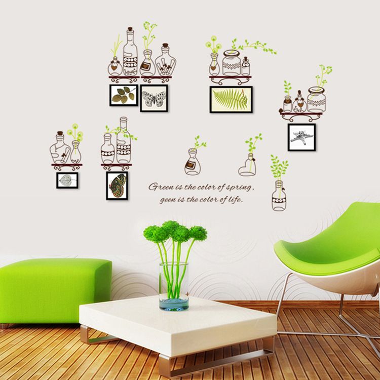creative mason jar pot plants wall stickers decorating living room