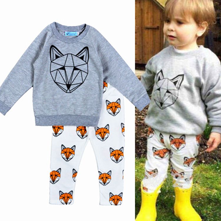 2019 baby fox print set kids spring autumn cartoon animal clothing