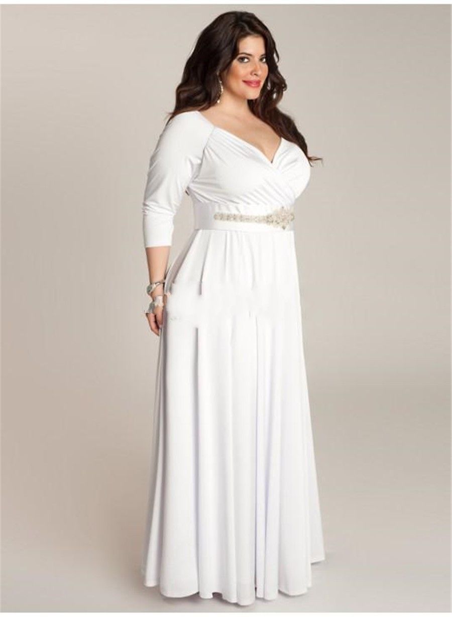 Fashion 2015 New Design Plus Size Wedding Dresses With 3/4 Long Sleeves ...
