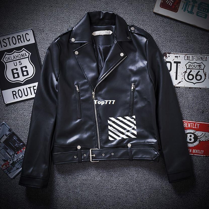 Off White Jacket Leather Men Jaqueta Moto Clothing Off White Jacket Leather Men Jaqueta Moto Clothing Virgil Abloh Motorcycle Jackets Winter Mens