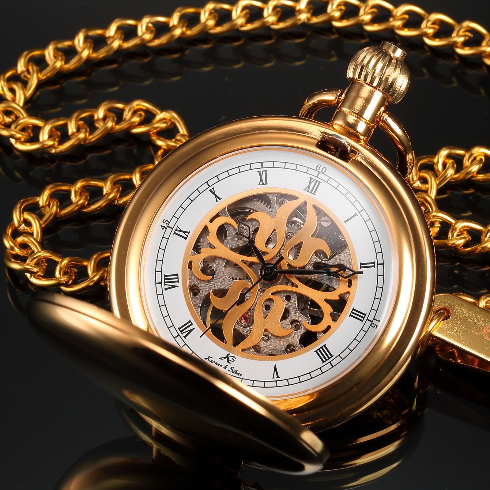 KS Pocket Watch Golden Best Luxury Watch Roman Numbers Golden Alloy