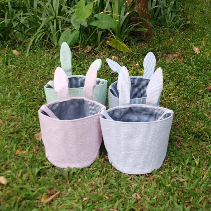 2020 Wholesale Blanks Seersucker Easter Bucket Easter Tote Bags Holiday Storage Bins Easter