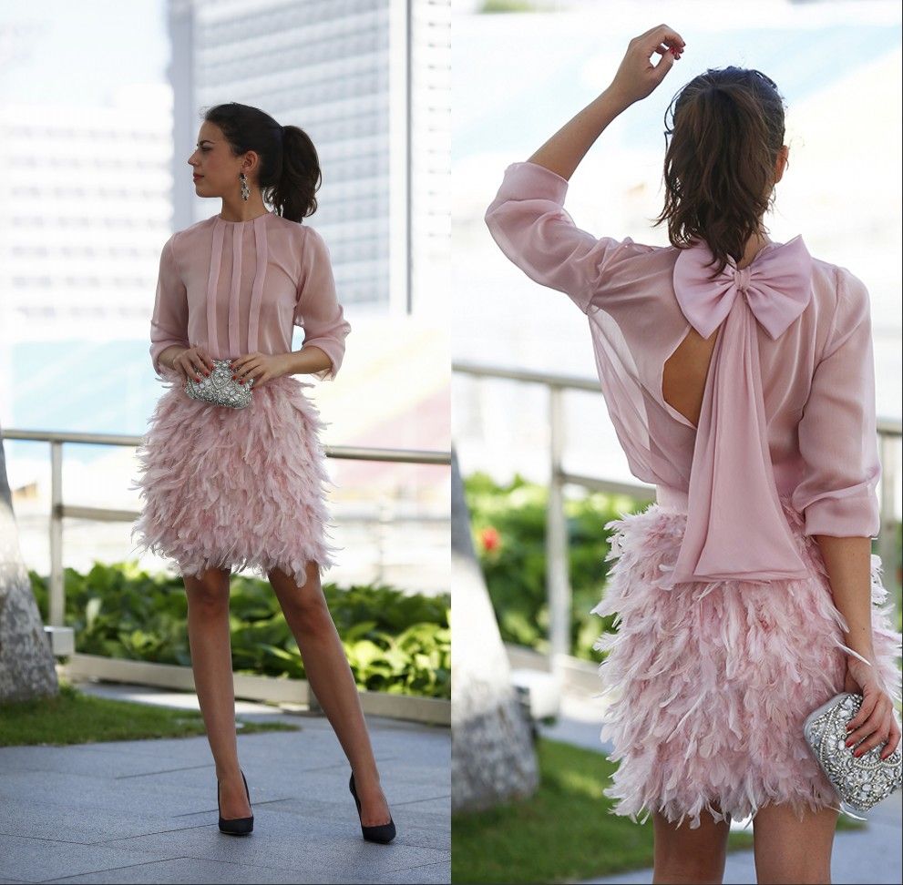 short prom dresses with feathers