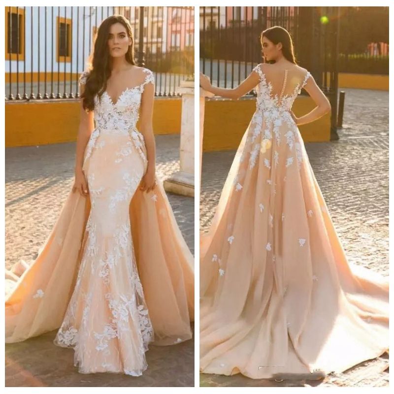 Middle East 2018 Wedding Dresses Mermaid Bridal Gowns Sexy Lace Overskirts Berta Luxury Dress Detachable Middle East 2018 Wedding Dresses Mermaid Bridal Gowns Sexy Lace Overskirts Berta Luxury Dress Detachable