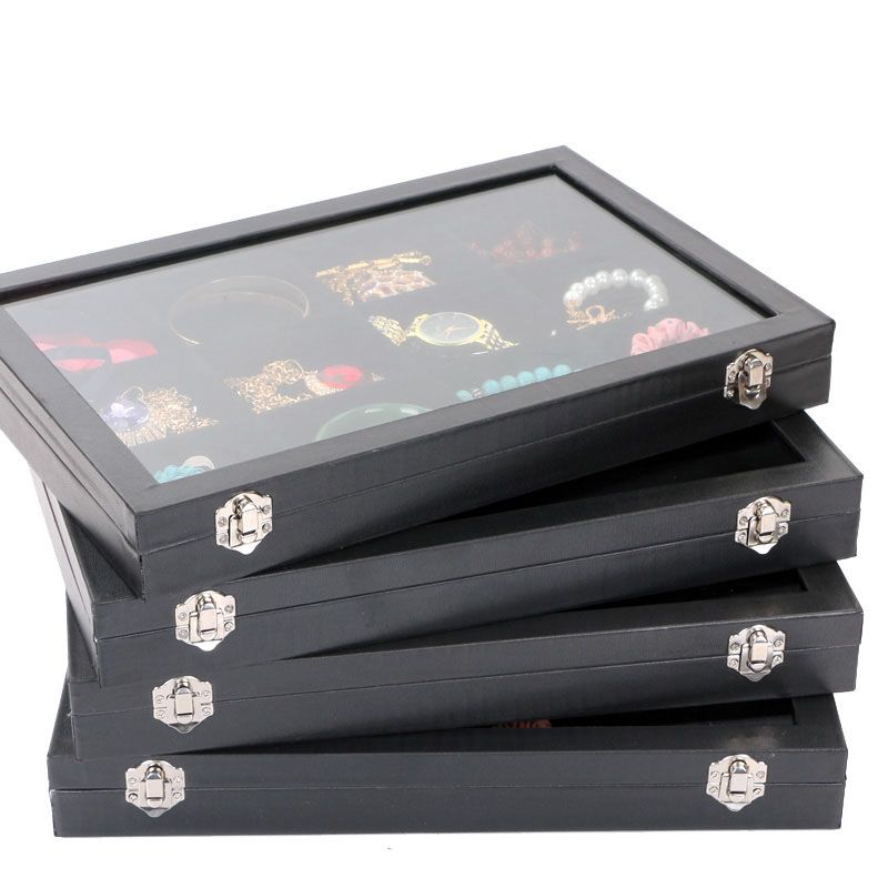 2019 Large Top Grade Glass Lid Jewelry Box Necklaces Rings Earrings