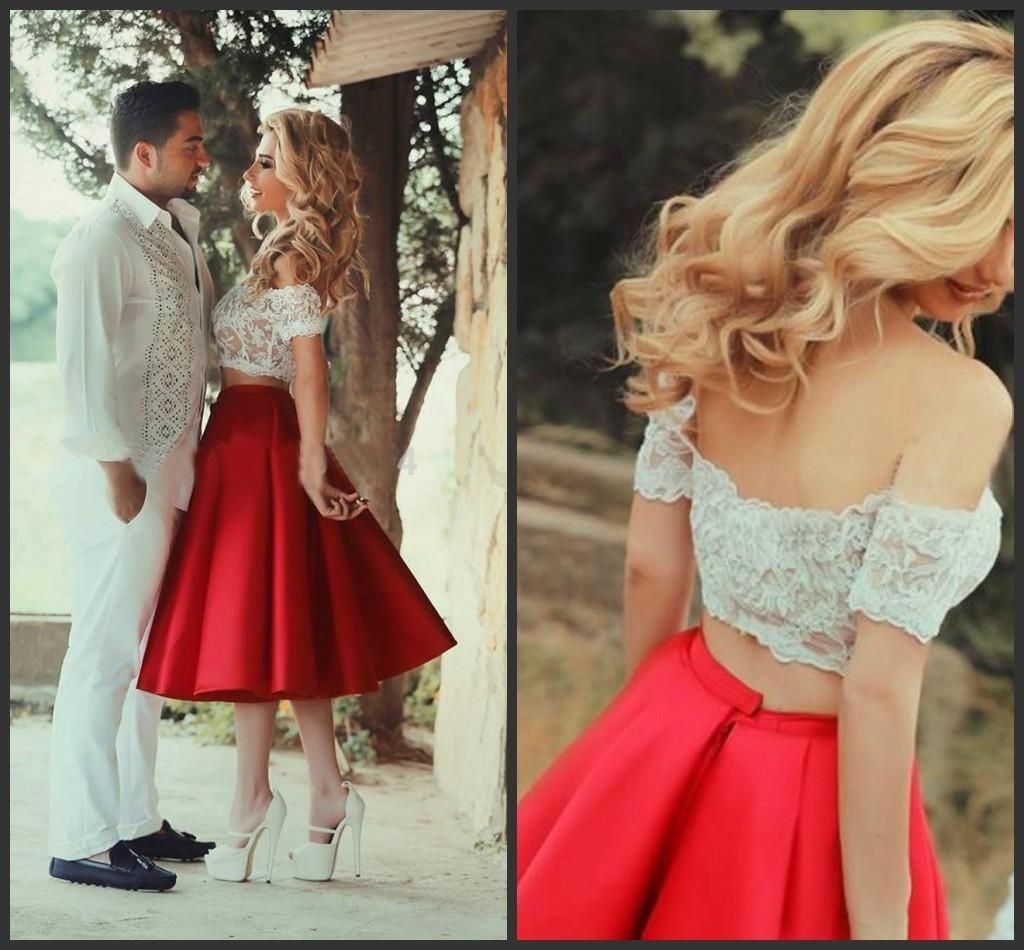 red dress with pleated skirt