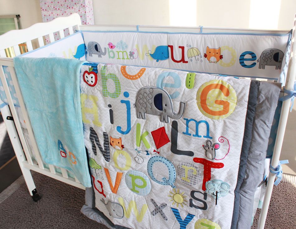 Abc Characters Newborn Baby Boy Crib Bedding Set Cot Applique Abc Characters Newborn Baby Boy Crib Bedding Set Cot Applique Quilt Bumpers Fitted Sheet Skirt Linen Kit Bebe Kids Twin Sets For Girls