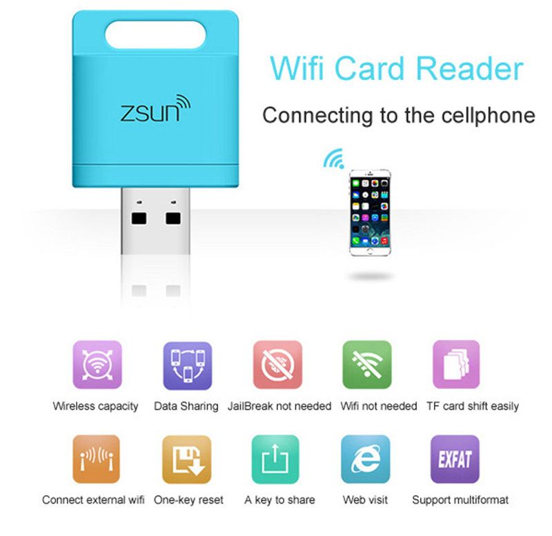 2019 Zsun Wireless Wifi Card Reader Microsd USB Extended Phone Memory U