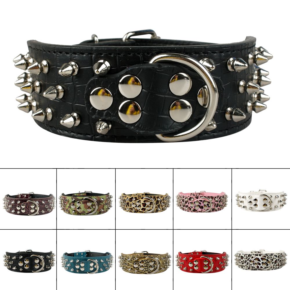 Large Spiked Studded Leather Dog Collars Colorful Pit Bully Mastiff Pet Products, Occasion Best