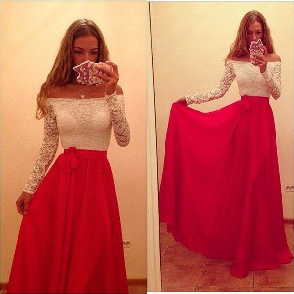 long red off the shoulder prom dress